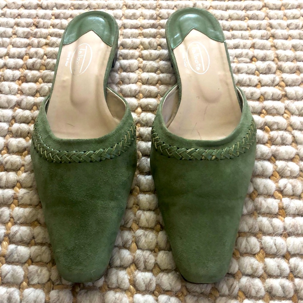Talbots green suede mules